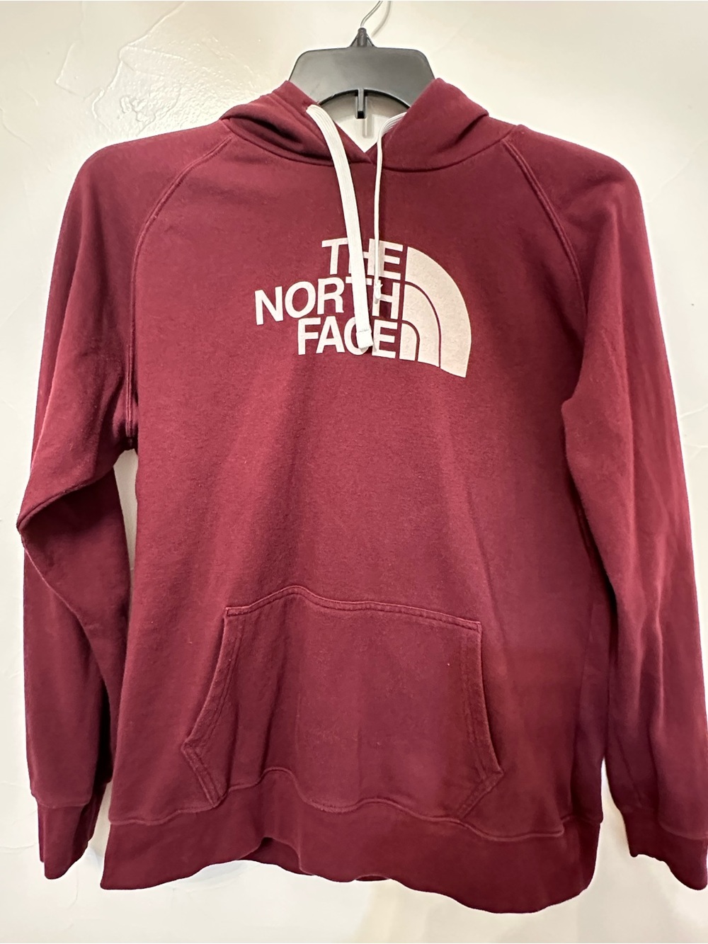 The North Face Burgundy Pullover Hoodie with White Logo